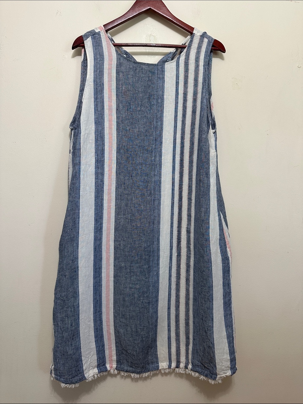 Sleeveless Striped Midi Dress in Blue, White & Pink